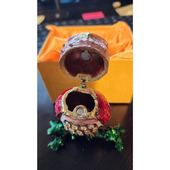 Vintage Hand-Painted Owl Pill Box with Crystals | Decorative Owl Trinket Box - Picture 3 of 5